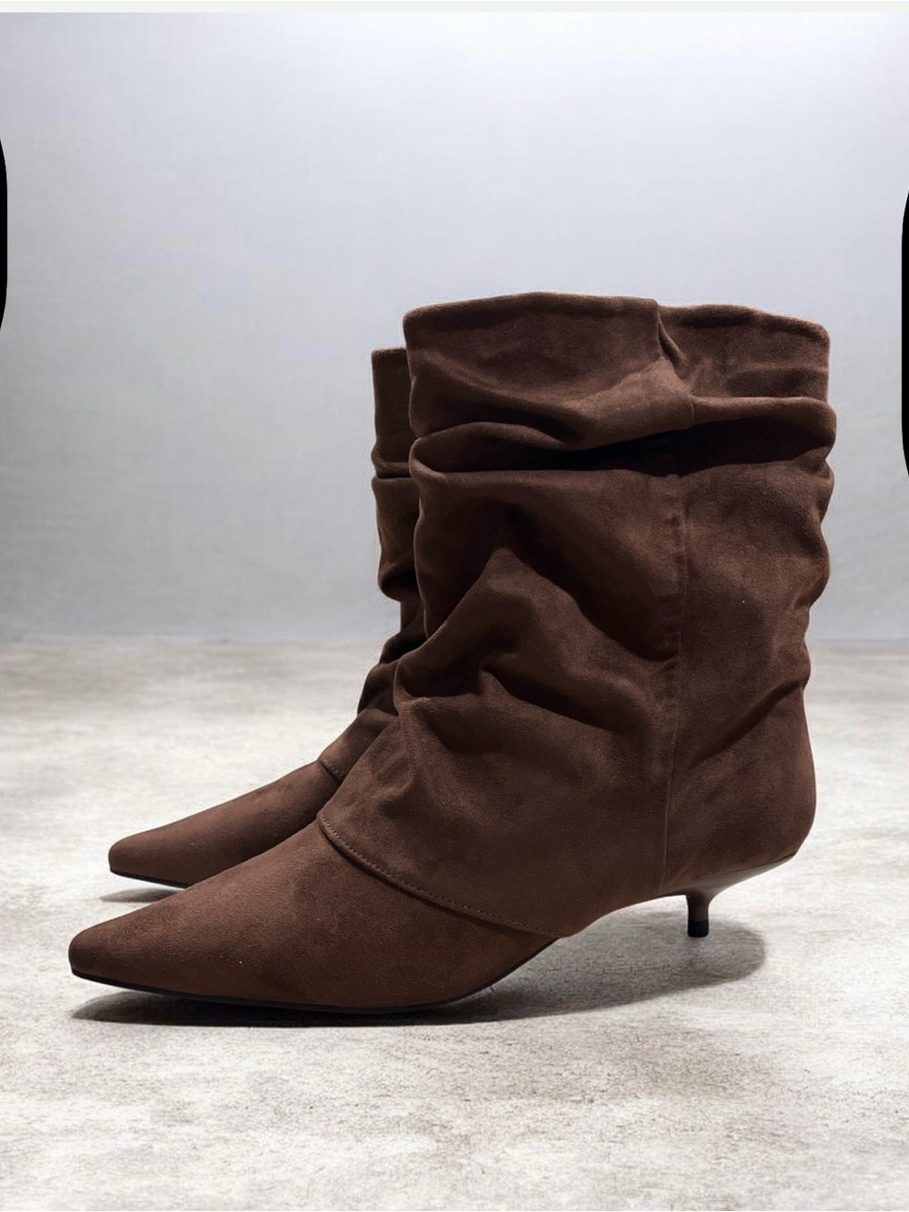 Steve Madden Aldina Brown Slouch Pointed Toe Kitten Heel Boots 8.5